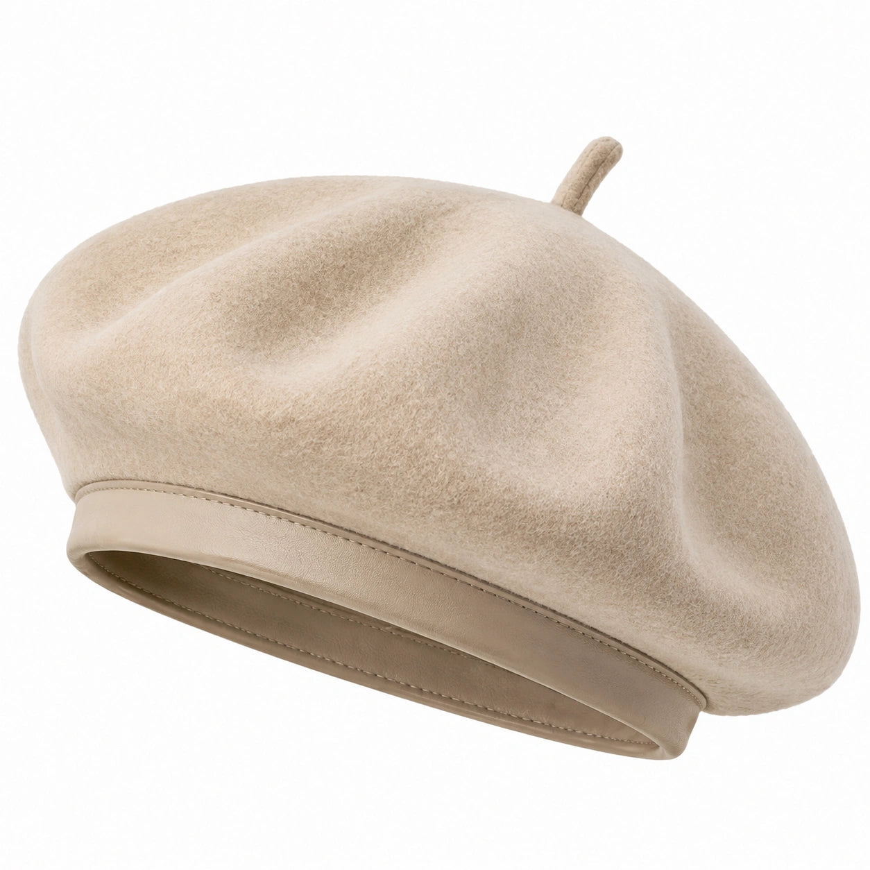 Baskenmütze Einheitsgröße Beige aus Textil mit Kunstlederband im klassischen Stil