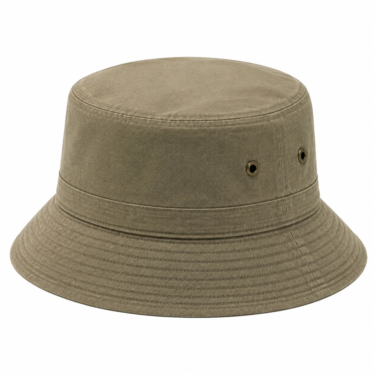 Bucket Hat Einheitsgröße aus Baumwollstoff Olivgrün mit Belüftungsösen