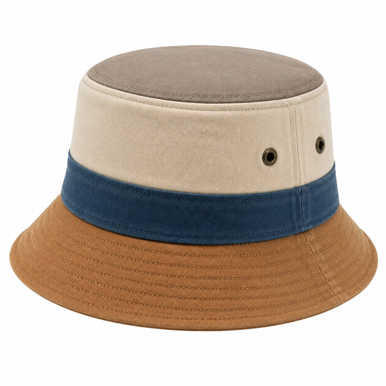 Anglerhut Einheitsgröße aus Textilgewebe in Beige Blau Braun mit breiter Krempe