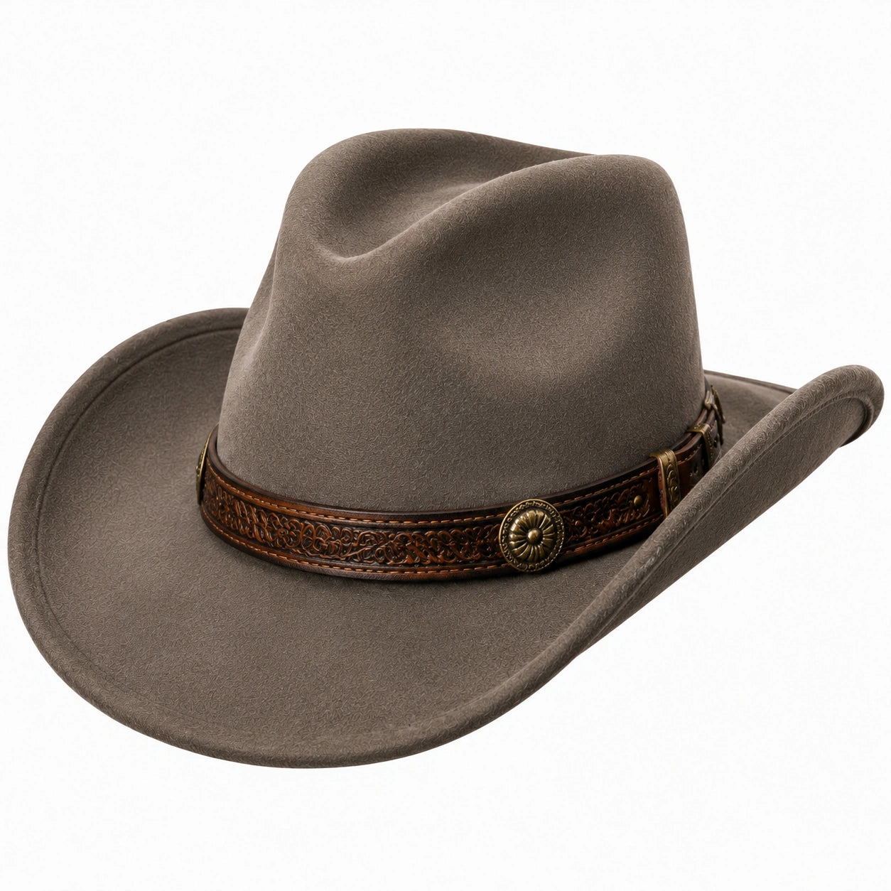 Cowboyhut Einheitsgröße in Wildlederoptik Taupe mit Zierband für Freizeit