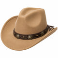 Cowboyhut Einheitsgröße aus Synthetik in Beige mit geflochtenem Band im Westernstil