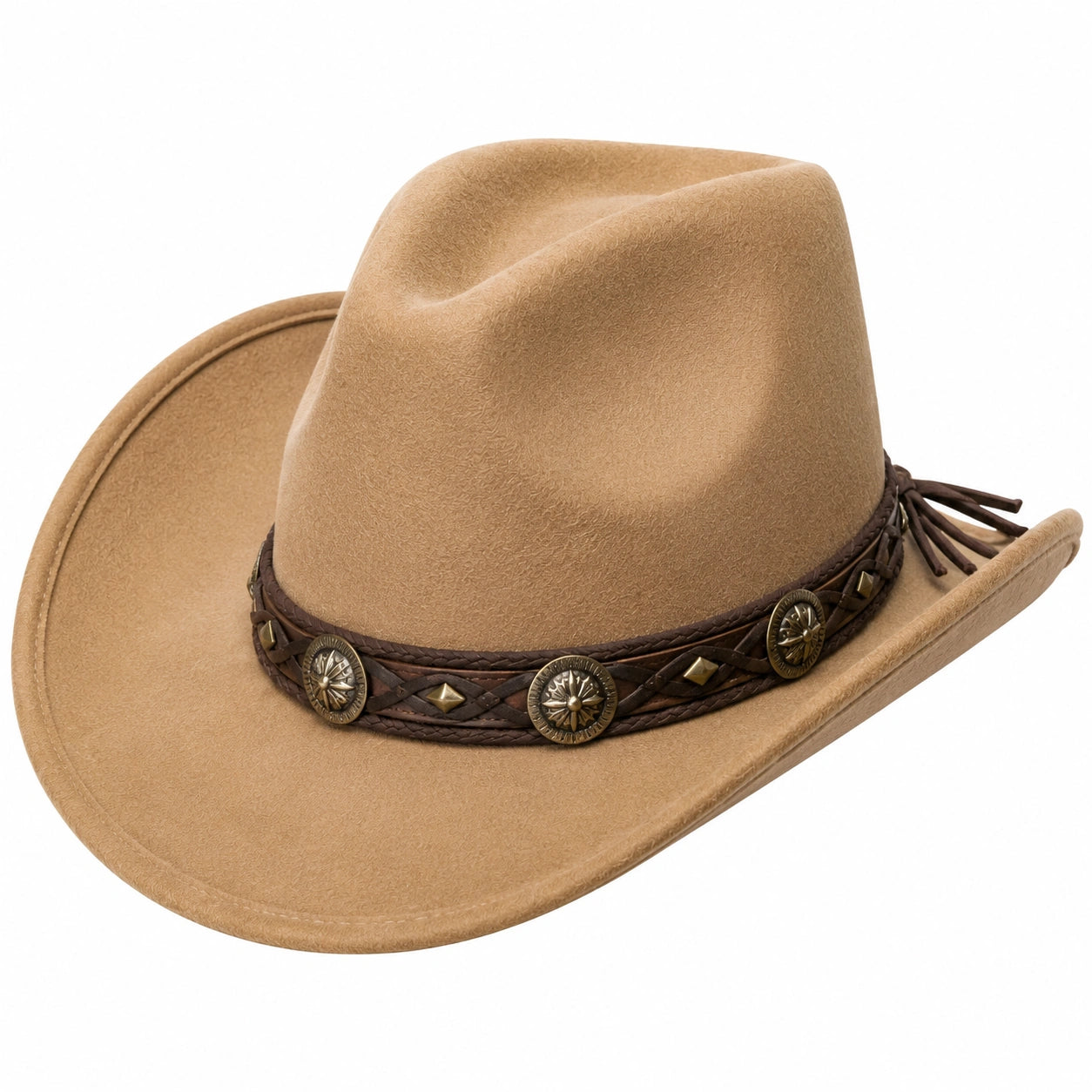 Cowboyhut Einheitsgröße aus Synthetik in Beige mit geflochtenem Band im Westernstil
