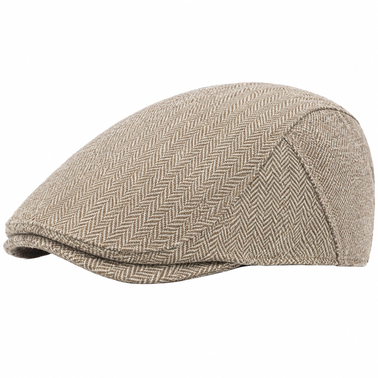 Schiebermütze Einheitsgröße aus Textilgewebe Beige mit Fischgrätmuster Klassisch