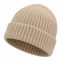 Strickmütze Einheitsgröße Beige gerippte Umschlagmütze für Damen und Herren