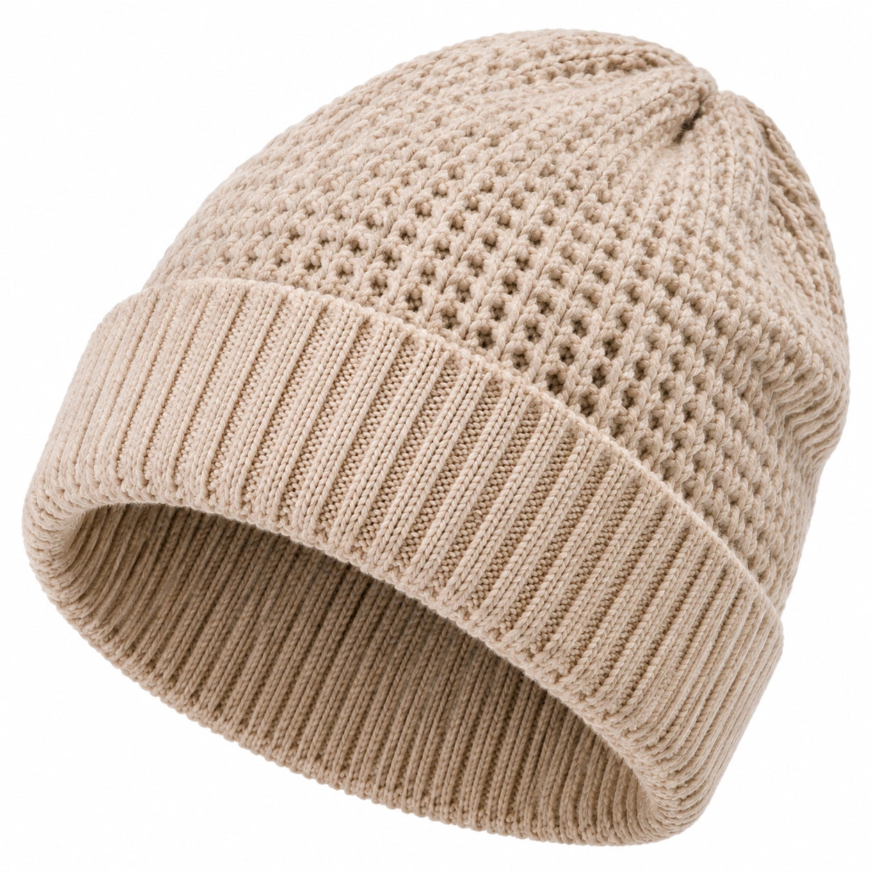 Strickmütze Einheitsgröße Beige mit Umschlag für den Alltag