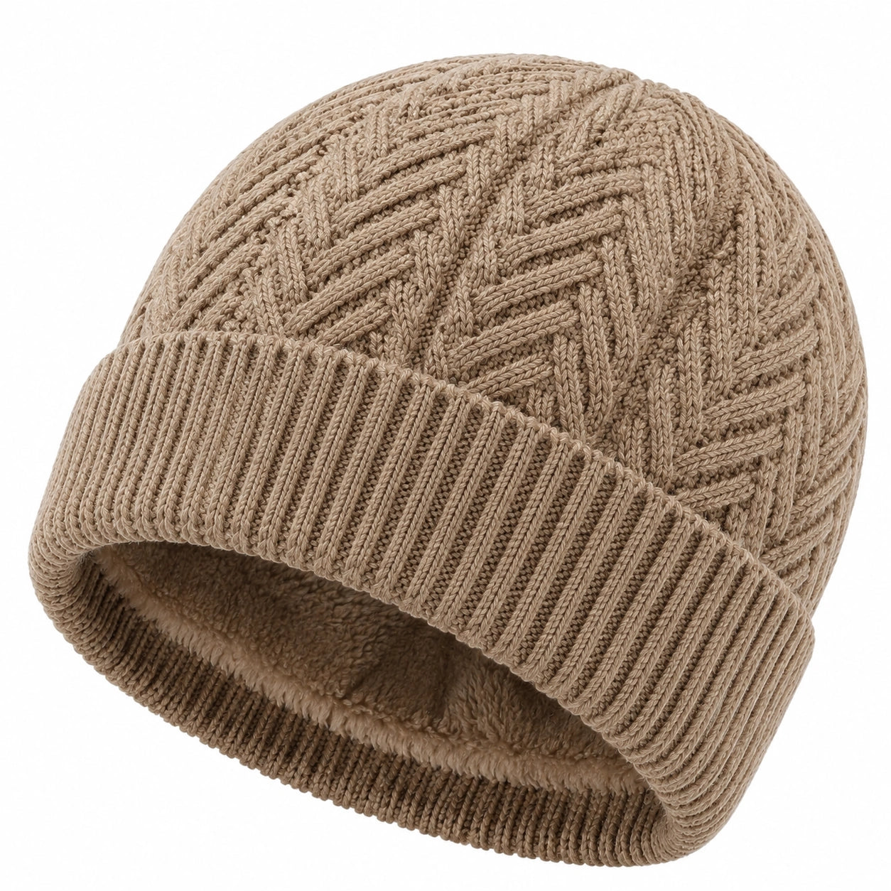 Strickmütze Einheitsgröße Beige mit Umschlag wärmendes Zopfmuster
