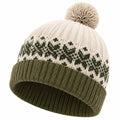 Strickmütze Einheitsgröße aus Textil in Creme und Olivgrün für Winter mit Bommel