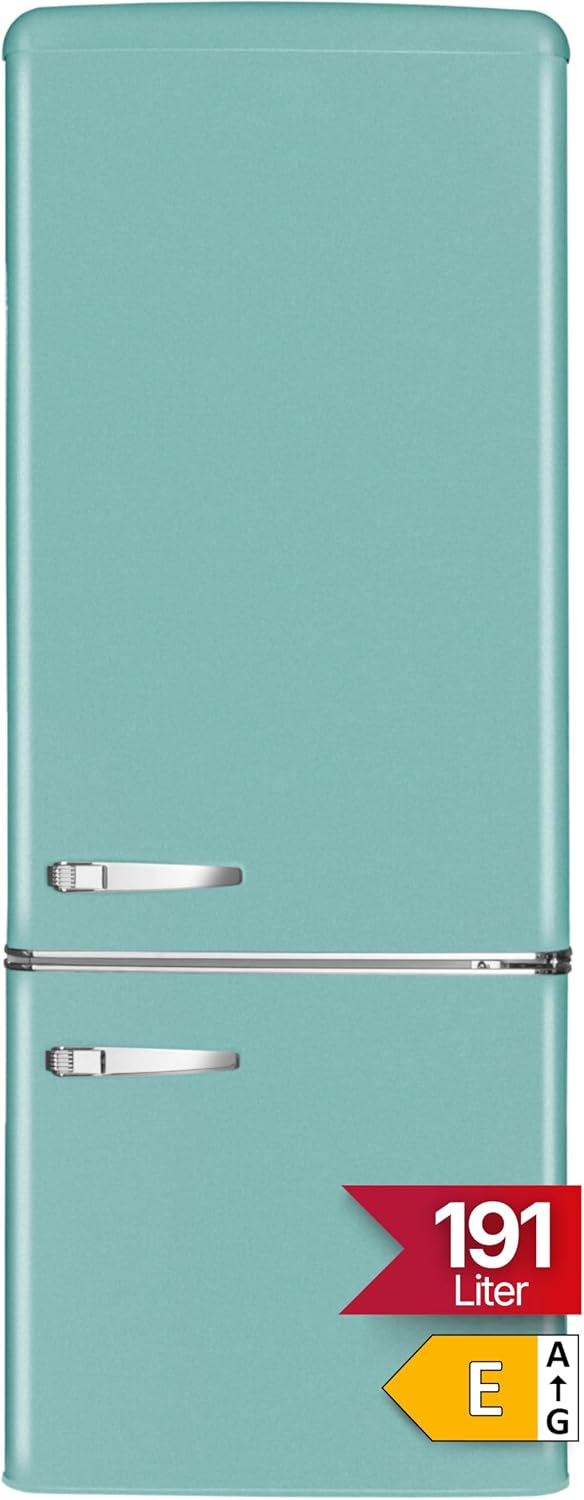 Amica Kühlschrank, Eisblau, KGCR 384 150 T / Kühl-/Gefrierkombination / Retro / Ice Blue