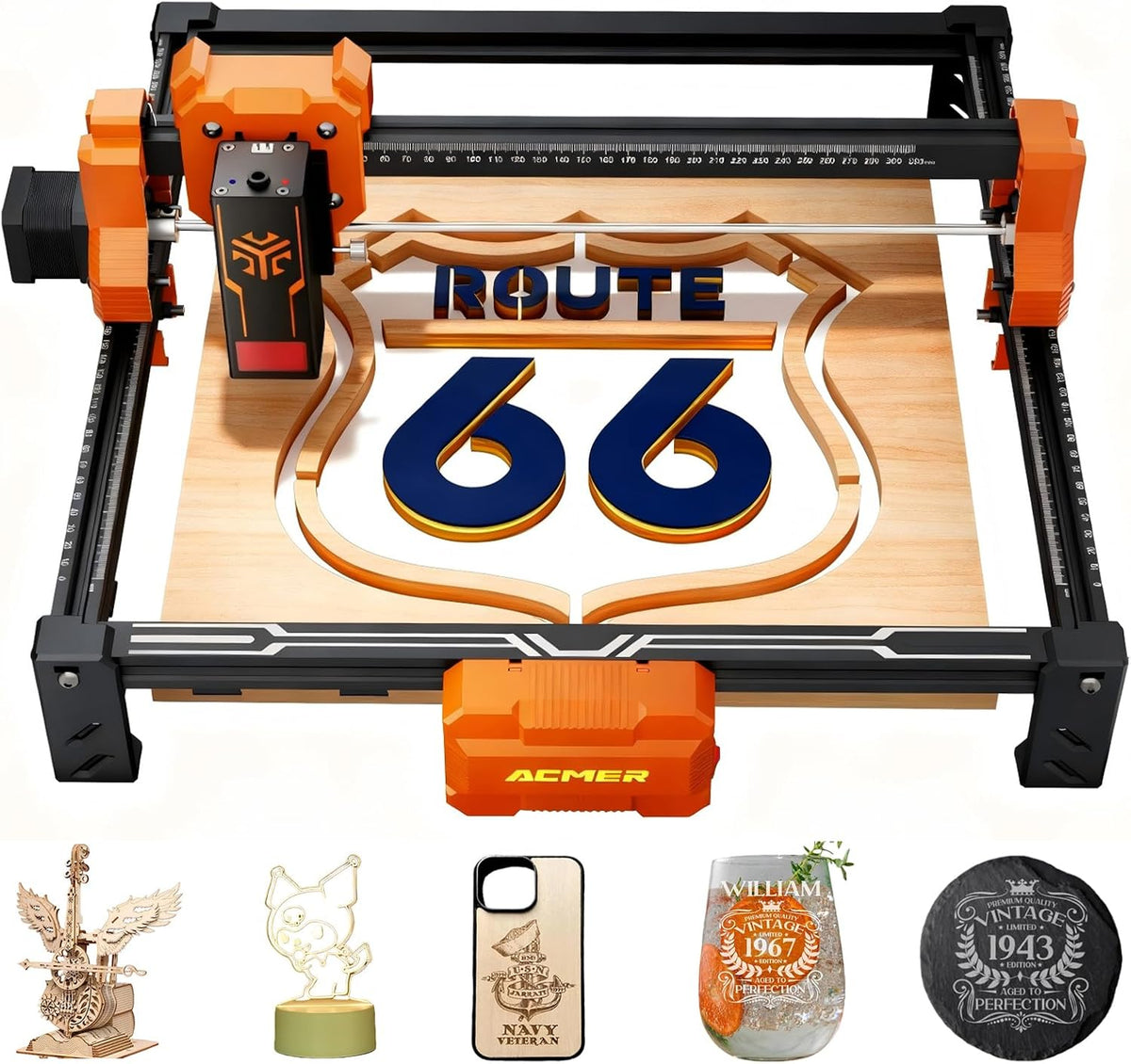 ACMER Gravurwerkzeug, 300 mm, 12 W, 72 W, Schwarz/Orange, S2 Laser Cutter, Leistung Laser Graviermaschine, Heimwerkerarbeiten