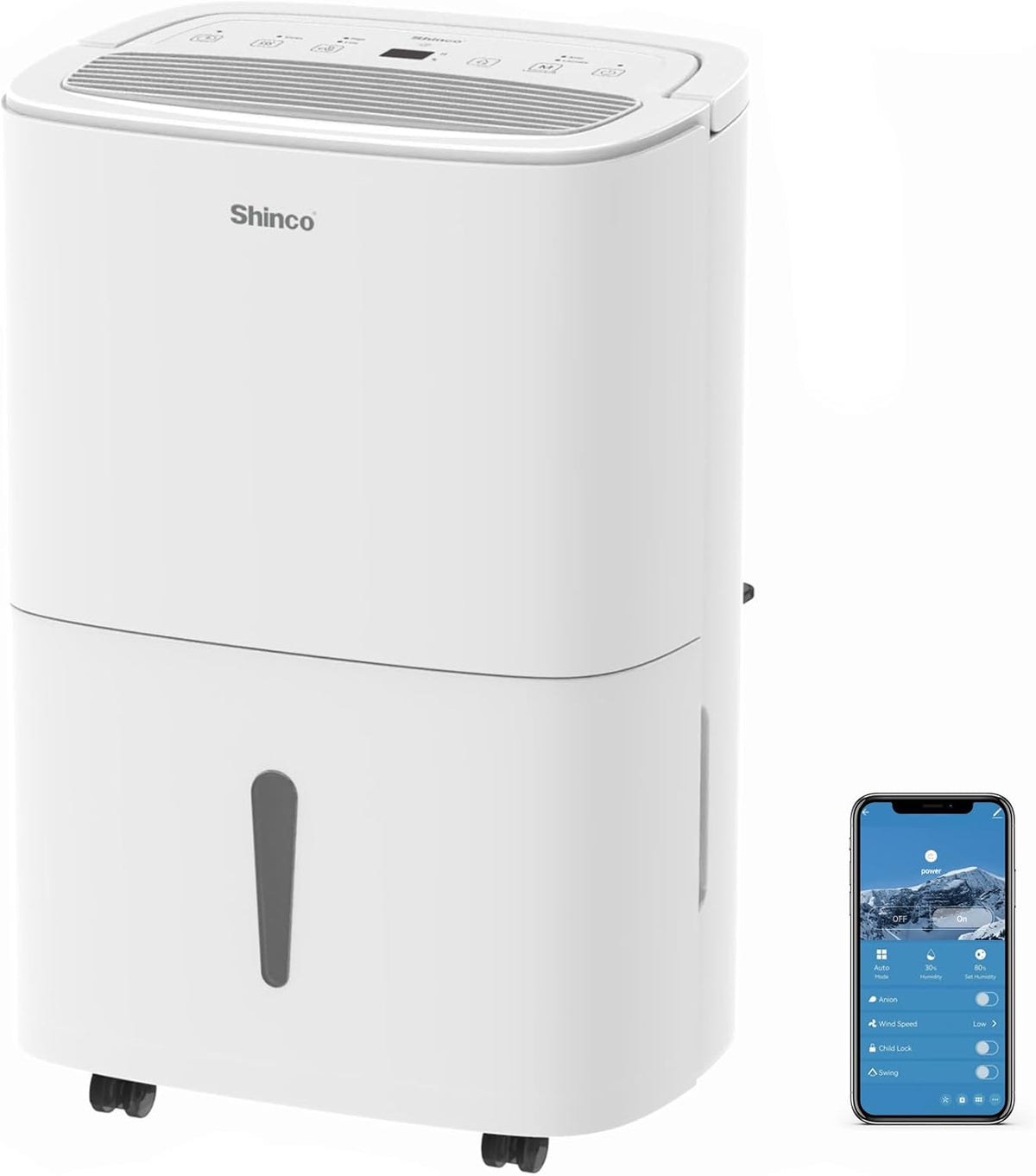 Shinco Luftentfeuchter, 105m, 30 L, 35m, 5 L, Weiß, für ³( ²), Wifi, Energieeinsparung, Automatischer Neustart, Wäsche trocknen