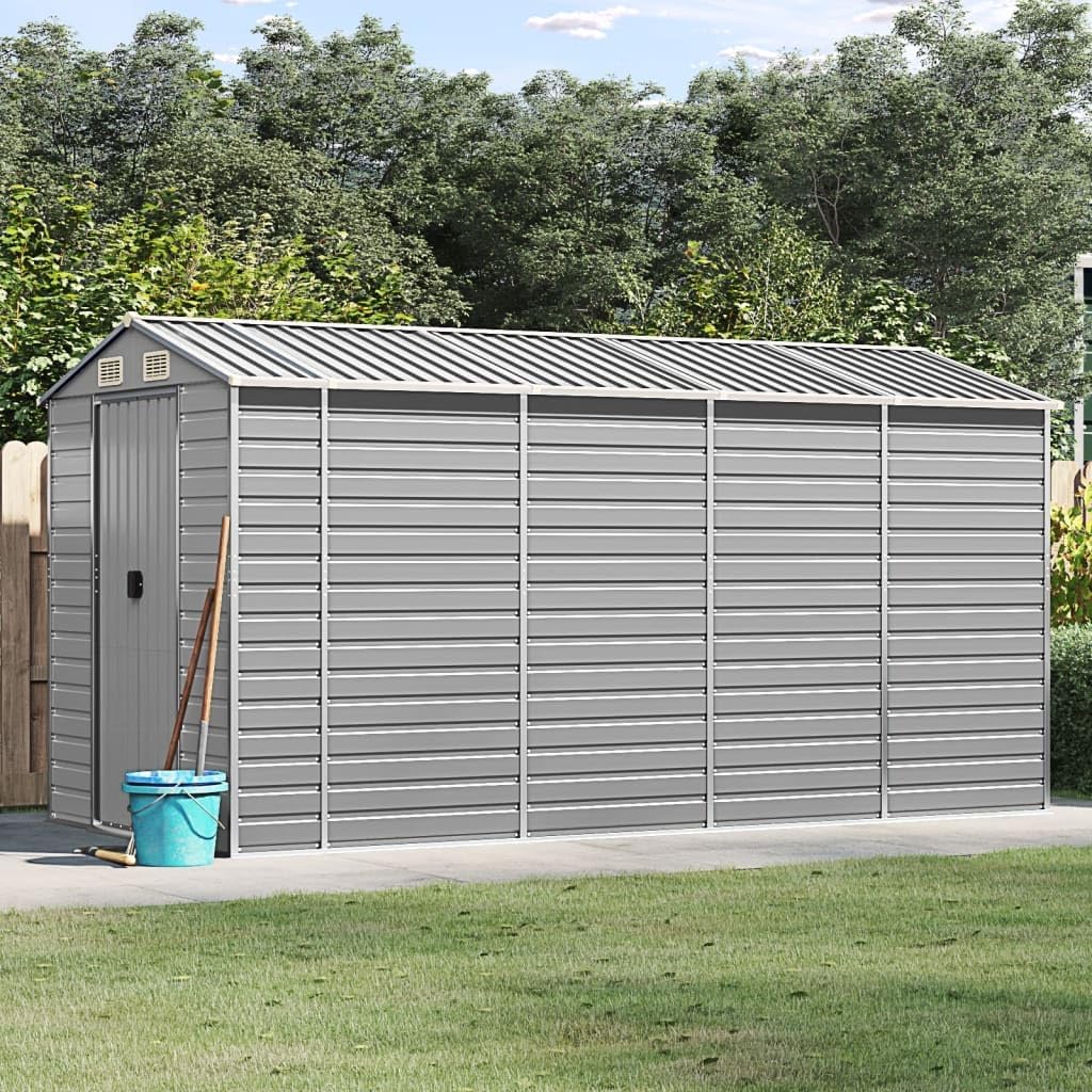 Gerätehaus SECOLI, 191 x 385 x 198 cm, Hellgrau, mit Schrägdach Metallunterstand Fahrradgarage Metall