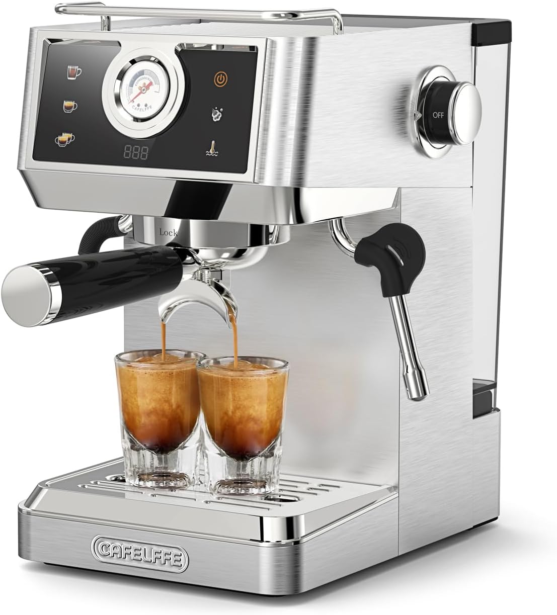 CAFELFFE Milchaufschäumer, Silber, 58-mm-Espressomaschine, MK-902, Barista-Siebträgermaschine mit, Temperatur- und Volumeneinstellungen