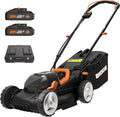 WORX Rasenmäher, 34 cm, 280m, 40 V, 20 V, Schwarz/Orange, 5 Ah Akkus & Dual-Schnellladegerät