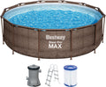Bestway Stahlrahmenpool, 366 x 366 x 100 cm, 9150 L, Braun/Blau, 56709-GS18 Steel Pro Max -Set mit Filterpumpe und Zubehör