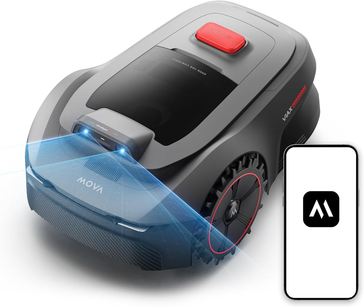 Mova Mähroboter, 250 M, 250m, Grau/Rot, ViAX 250 Ohne Begrenzungskabel, Empf. ², KI-unterstützte Auto-Mapping, U-förmige Bahnen