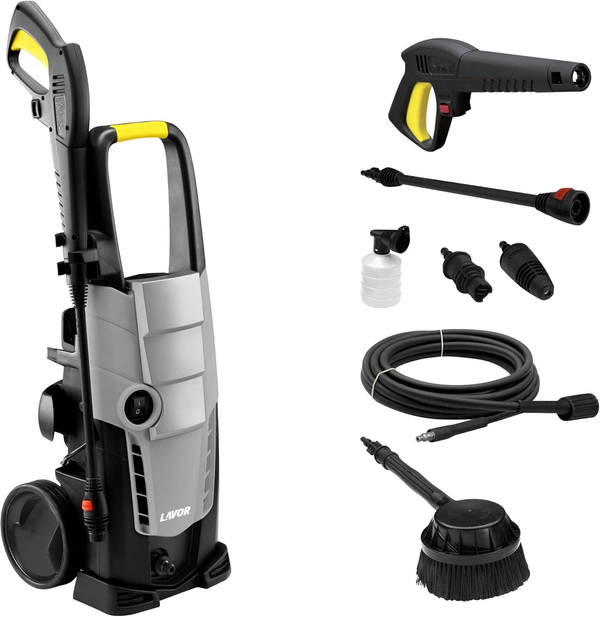 LAVOR Hochdruckreiniger, 140 bar, 450 l, Schwarz/Grau/Gelb, GALAXY 140 GL mit rotierender Bürste, Druck max, Fördermenge /h max