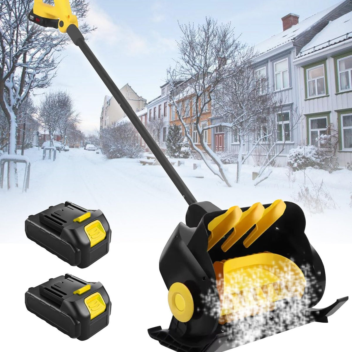 moupeaktain Schneefräse, 41 cm, 4ah, Schwarz/Gelb, Elektrische Schneeschaufel, Breite, Akku- Mit Verstellbarem Frontgriff