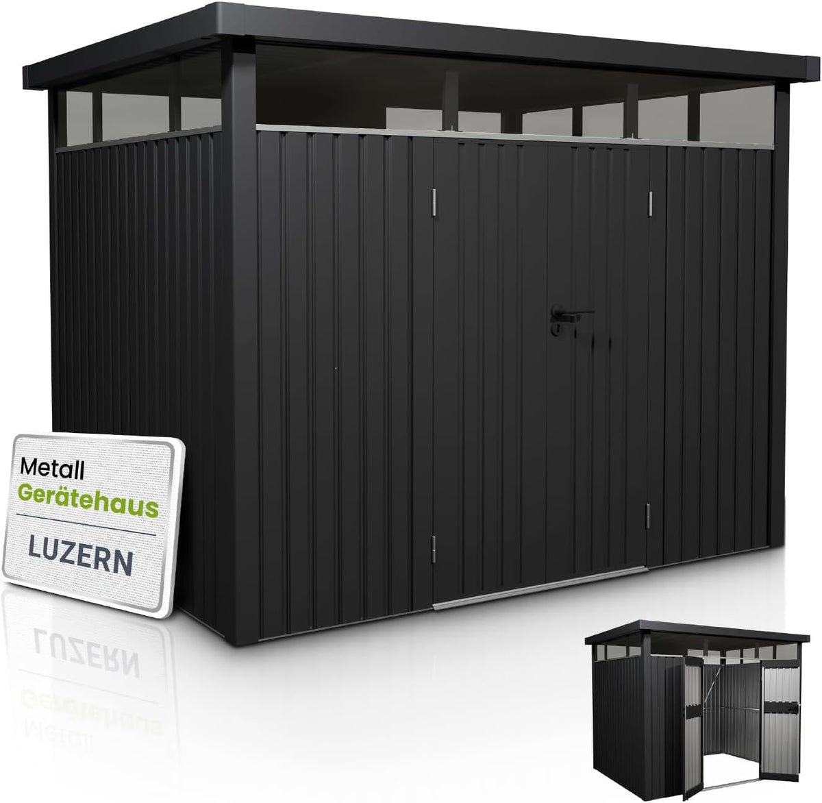 Juskys Gerätehaus, 7,8 m, Anthrazit, Luzern L - ² - Metall Geräteschuppen mit Türen & Fenstern -, Gartenh