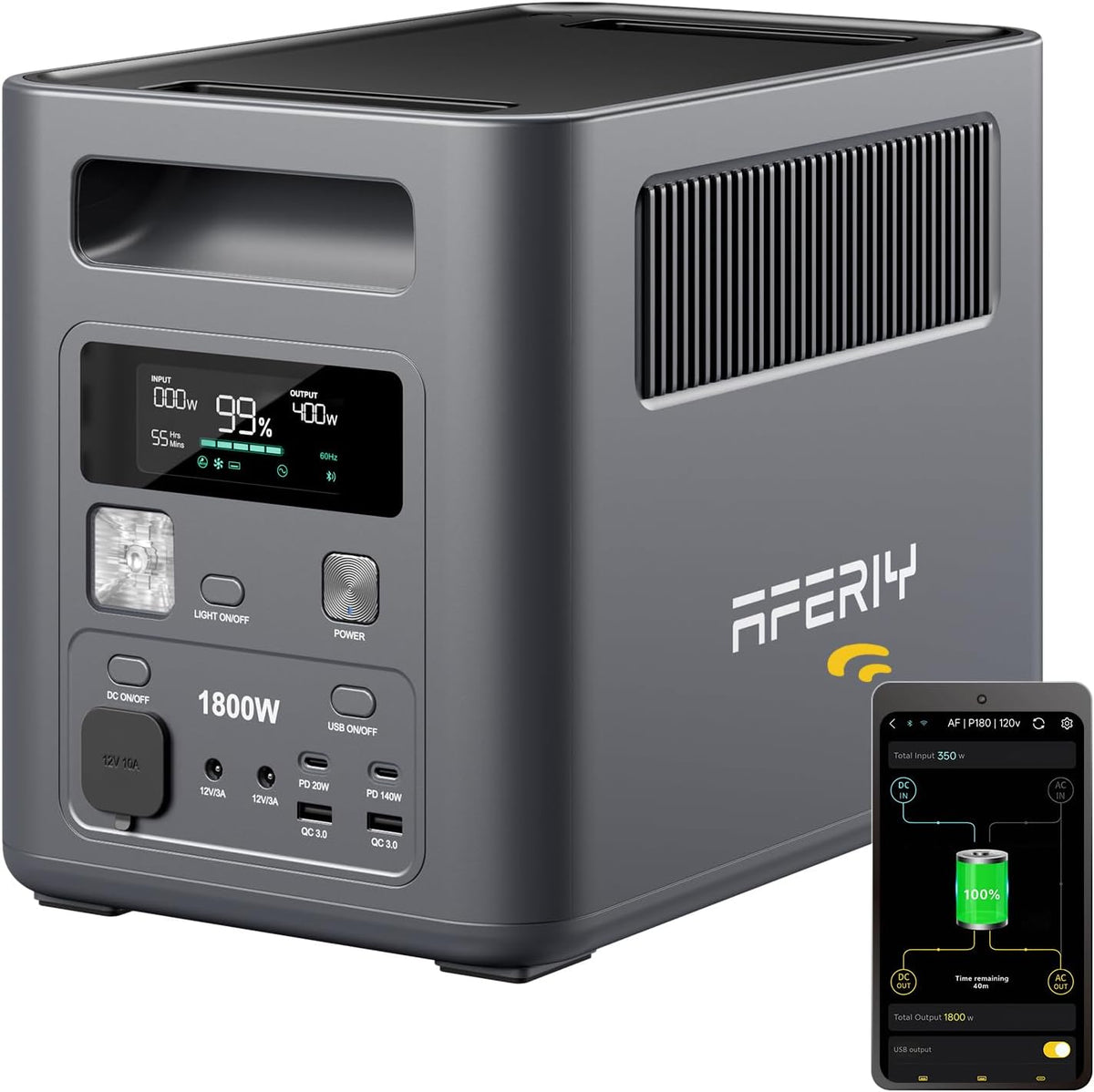 AFERIY Powerstation, 1024 Wh, 1800 W, 230 V, Grau, Solargenerator, LiFePO4 & 1Std Schnellladung Solargenerator, <10ms USV