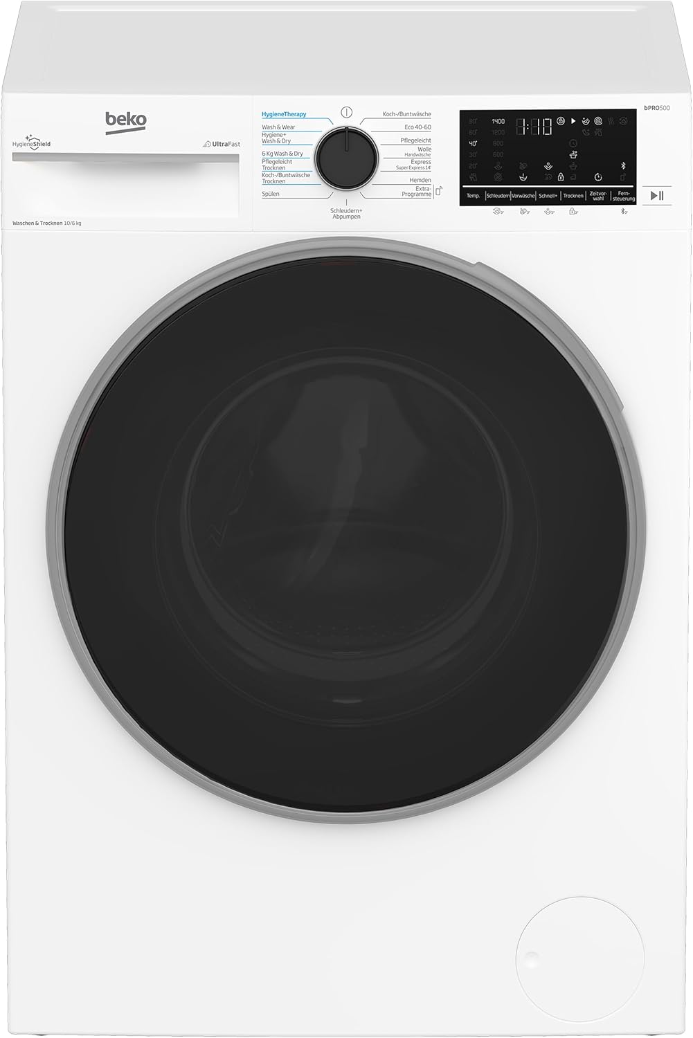 Beko Waschtrockner, 10 kg, 6 kg, Weiß, B3DFT510447 W bPRO 500 freistehend, Waschen, Trocknen, allergikergeeignet