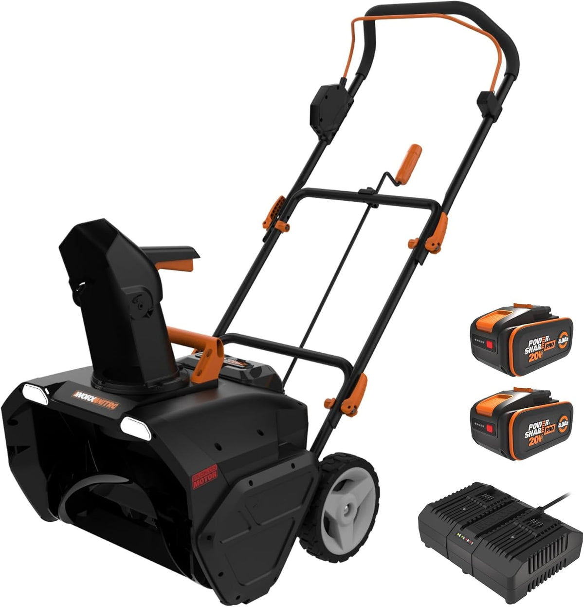 WORX Schneefräse, 51 cm, 25 cm, 40 V, 6m, Schwarz/Orange, WG471E Nitro Akku-, Brushless Motor, Arbeitsbreite, Wurfweite