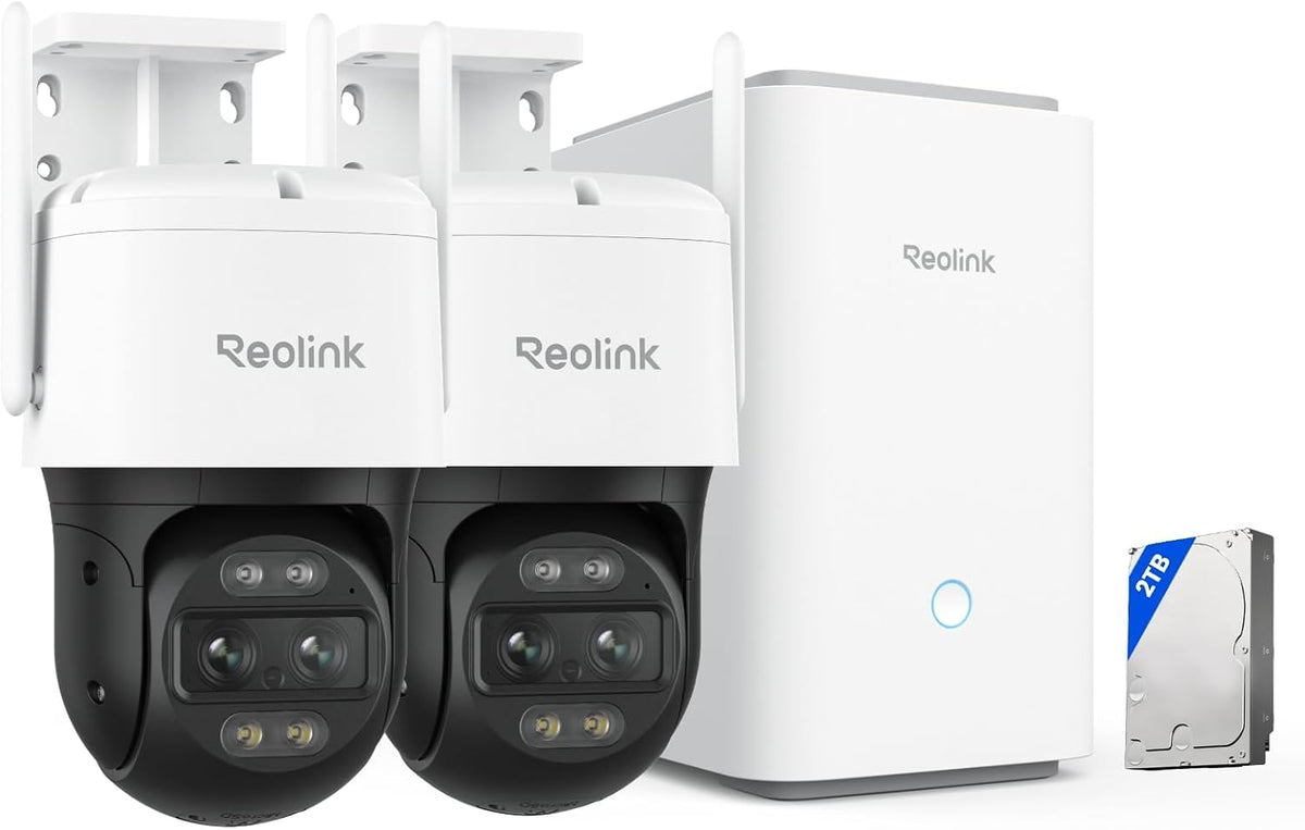 Reolink Überwachungskamera, 30m, Weiß/Schwarz, 4K 8MP Wi-Fi 6 PTZ Aussen Set mit Dual-Objektiv, Auto-Tracking-Zoom