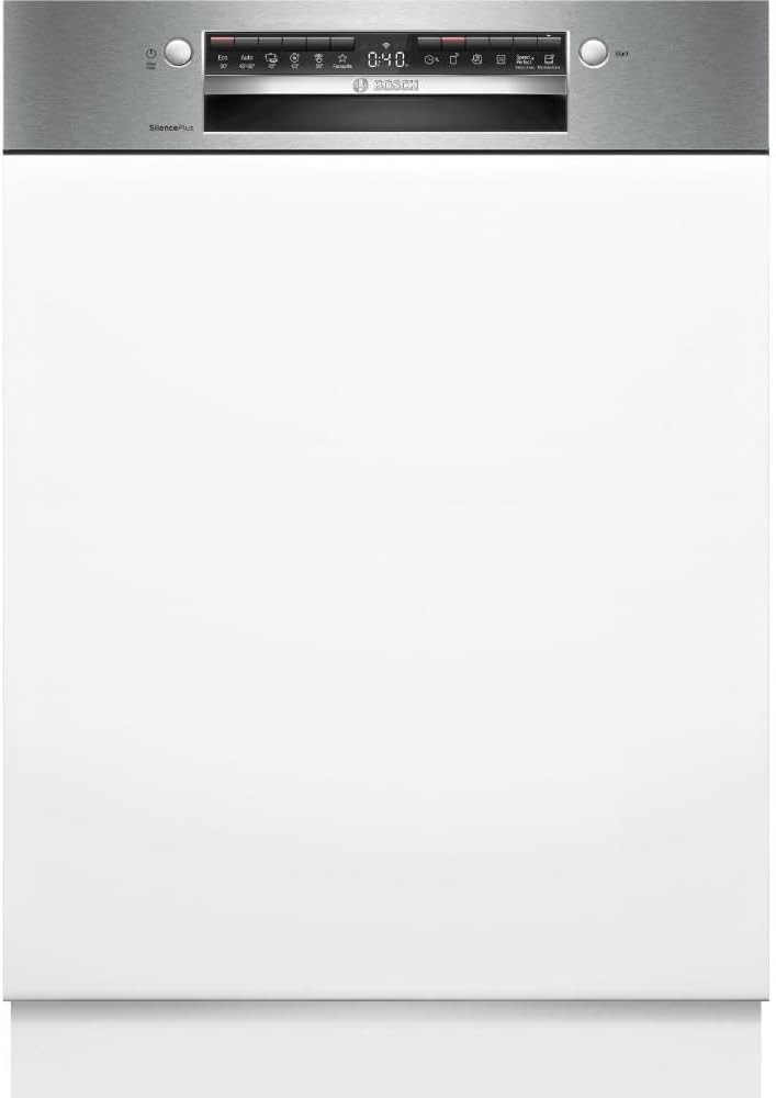 Bosch Geschirrspüler, 60 cm, Weiß/Edelstahl, SMI4ECS24E Serie 4 Teilintegriert, breit, Bestecksystem, Efficient Dry
