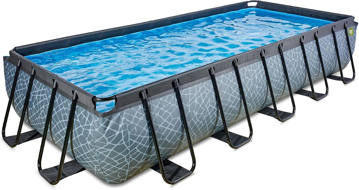 EXIT TOYS Stahlrahmenpool, 540x250x100 cm, grau/blau, Stone Pool - - Großer, Rechteckiger Rahmenpool mit Sandfilterpumpe - Extra tiefer