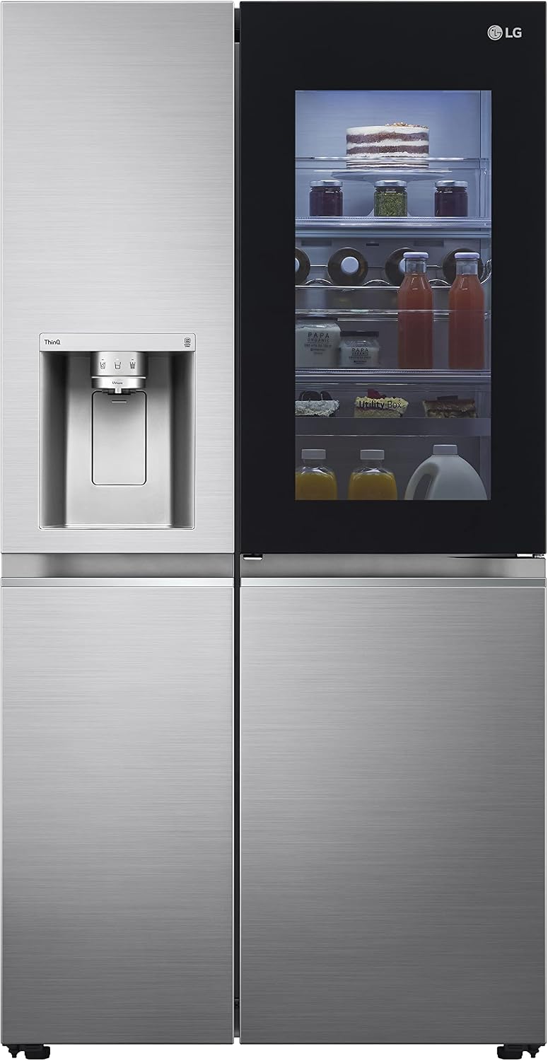 LG Gefrierschrank, 635 l, Silber/Schwarz, GSXV91PZAE Amerikanischer Kühlschrank Side by Side, Nano-UV-Eis-Spender