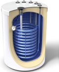 G2 Energy Systems Warmwasserspeicher, 120 L, 1 W, Weiß/Blau/Beige, Unterstellspeicher mit ärmetauscher, Anschlüsse oben in der Größe Liter