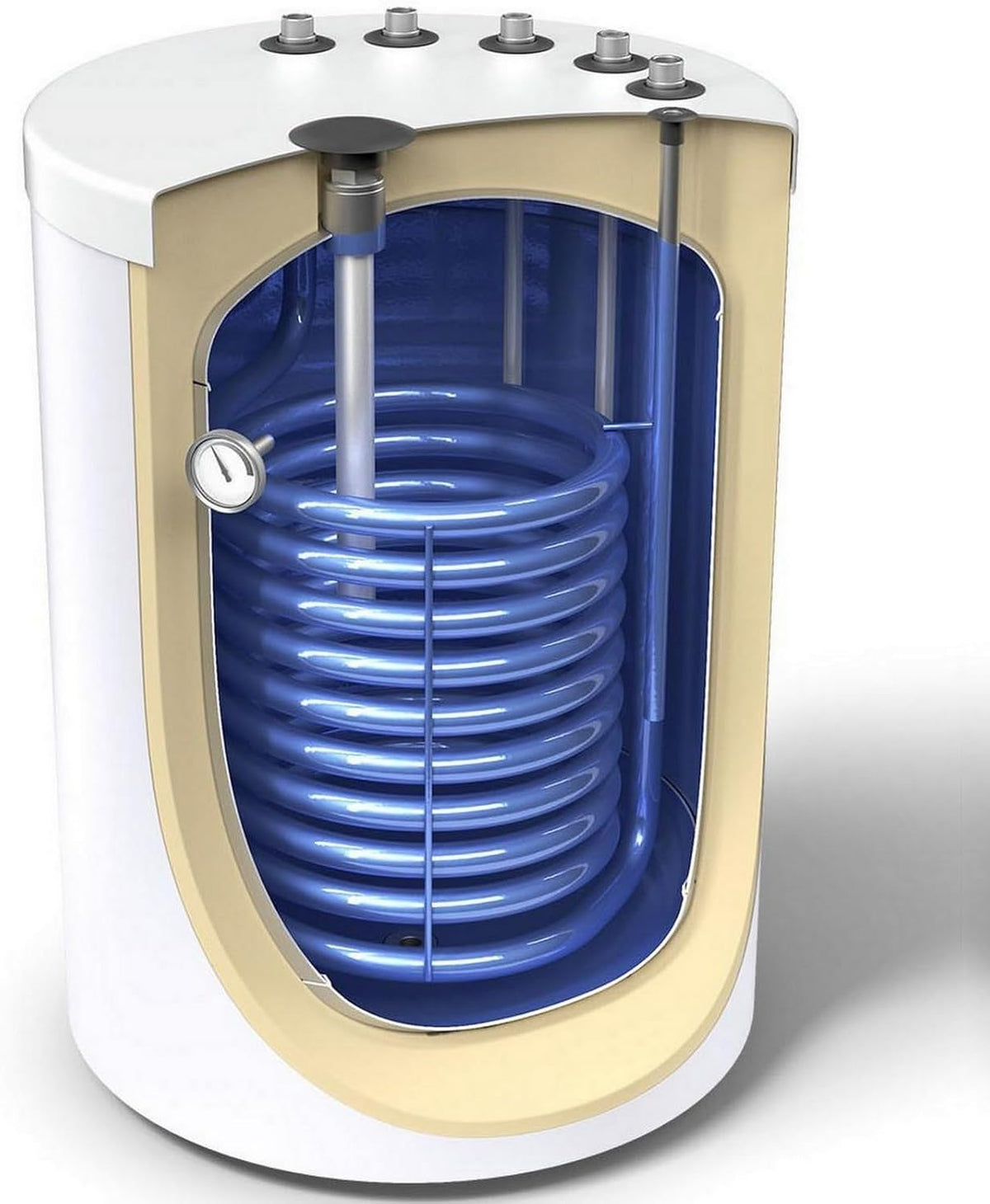 G2 Energy Systems Warmwasserspeicher, 120 L, 1 W, Weiß/Blau/Beige, Unterstellspeicher mit ärmetauscher, Anschlüsse oben in der Größe Liter