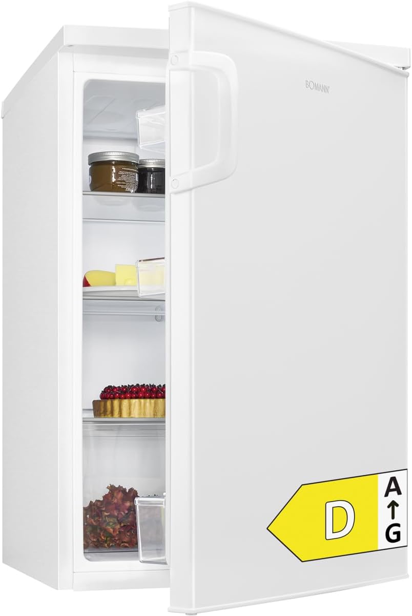Bomann Kühlschrank, 85 cm, 39 dB, 133 L, Weiß, ® ohne Gefrierfach, Energieklasse D, leise, 3 Ablagen, Türanschlag wechselbar