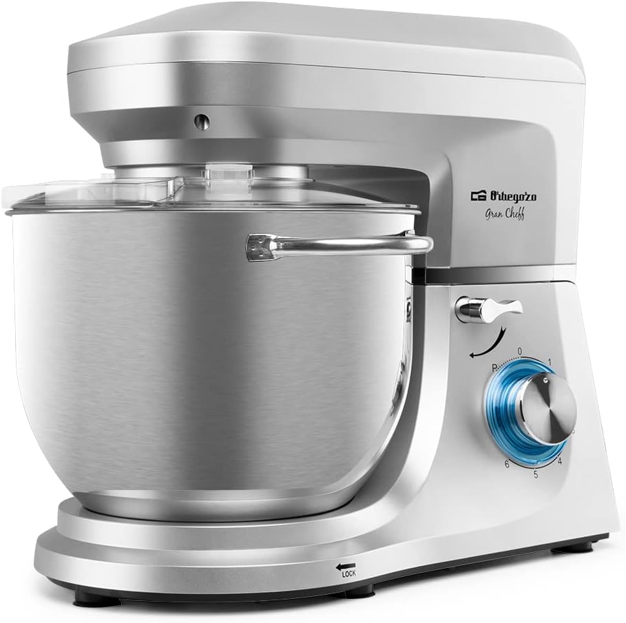 Orbegozo Knet- & Rührmaschinen, 7 Liter, 1800 W, Silber, AM 8000 - Knetmaschine, sechs Stufen, Planetenbewegung
