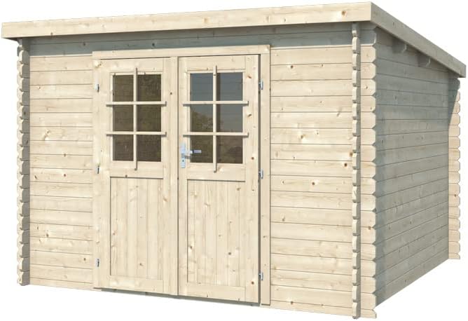 Gerätehaus woodtex, 298 x 259 x 203 cm, 28 mm, Holzfarbe, Holz Gartenhaus Blockbohlenhaus CA2974, Wandstärke, Naturbelassen