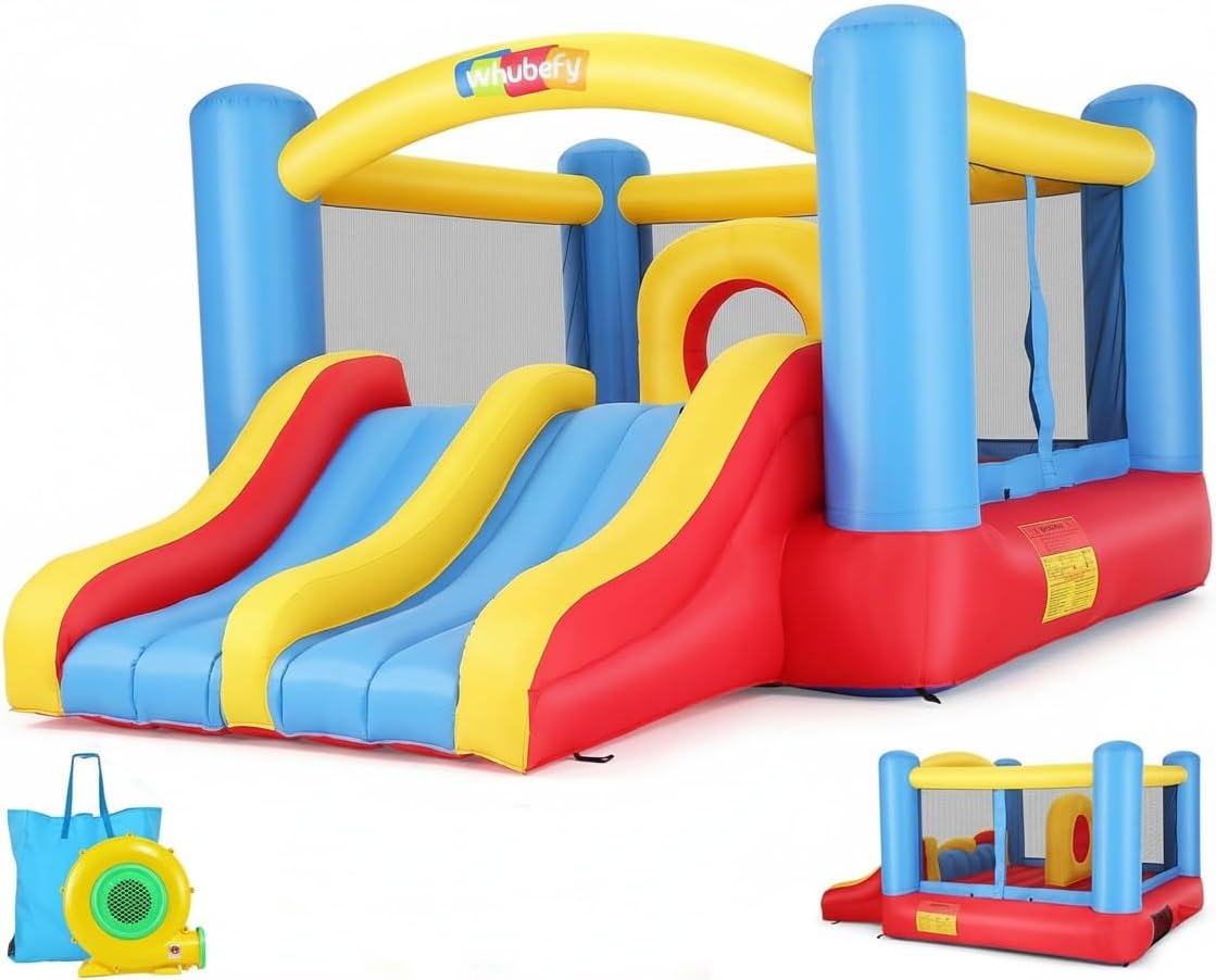 AKEYDIY Hüpfburgen, 384x274 cm, Blau/Gelb/Rot, Hüpfburg für Kinder 3-6 & 8-12 Große Kinder, Aufblasbare Hüpfschloss mit Gebläse Doppelrutsche