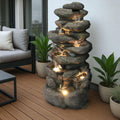 Arnusa Springbrunnen, 100 cm, Aus Polyresin gefertigt, wetterfest. Sehr realistische Stein-Optik. Komplett-Set, Grau