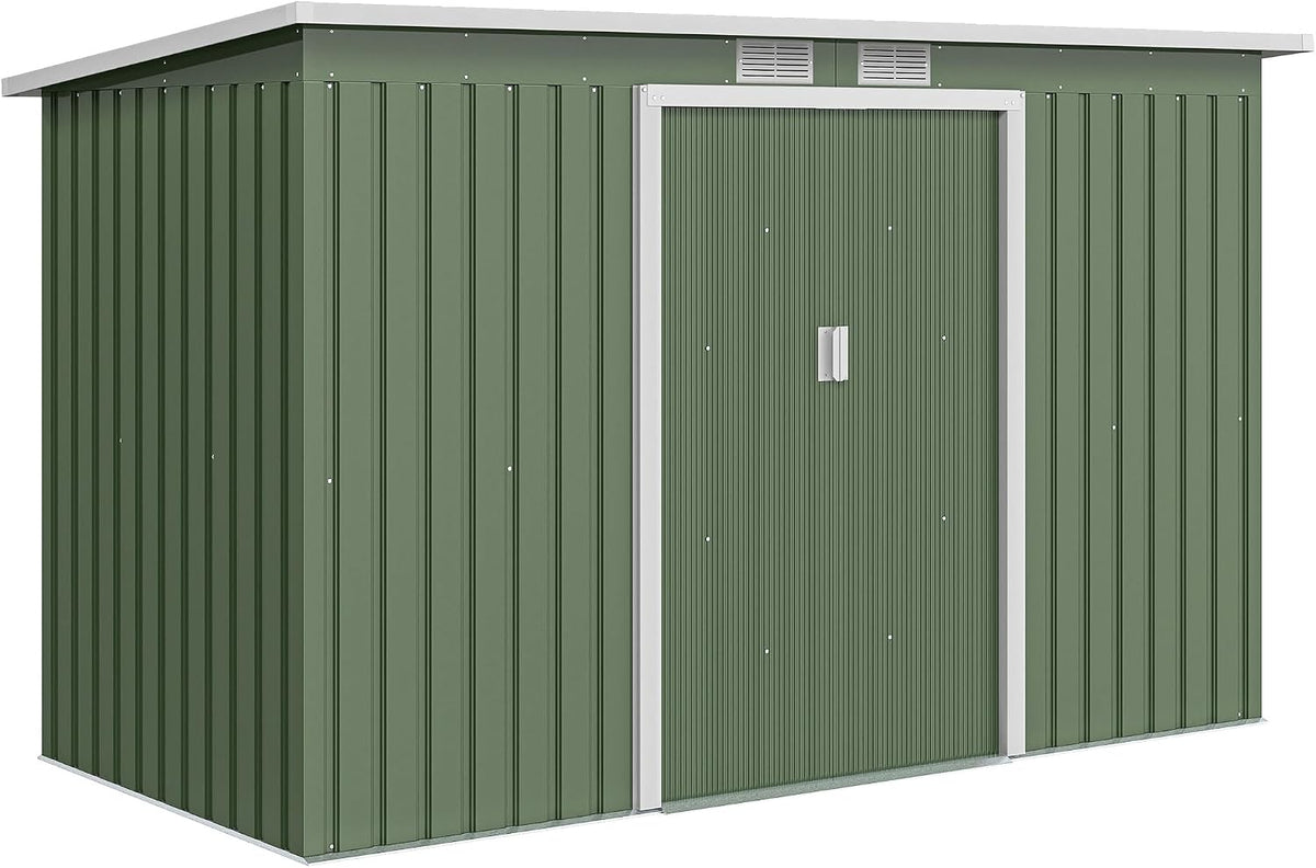 Outsunny Gerätehaus, 280x130x172 cm, 6,3m, Hellgrün/Weiß, Metall ³ Geräteschuppen mit Pultdach Schiebetür wetterfest
