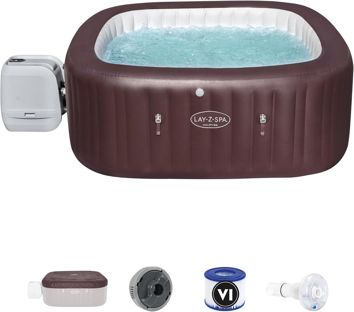 Bestway Aufblasbare Pools, 201 x 201 x 80 cm, Braun/Weiß, ® Lay-Z-SPA® Maldives HydroJet Pro™ Whirlpool, 5-7 Personen