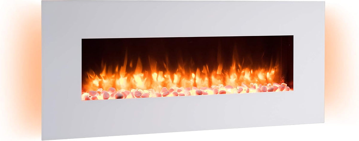 BALDERIA Elektrokamin, 2000 W, Weiß, Yoash - Elektrischer Wandkamin mit Heizung 1000/, realistischer 3D-Flammeneffekt