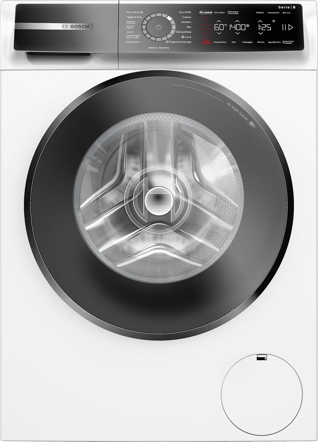 Bosch Waschmaschine, 60 cm, 9 kg, Weiß/Schwarz, WGB24400IT Serie 8 Smart Frontlader, 1400 Umdrehungen, Energieeffizienz A -20%