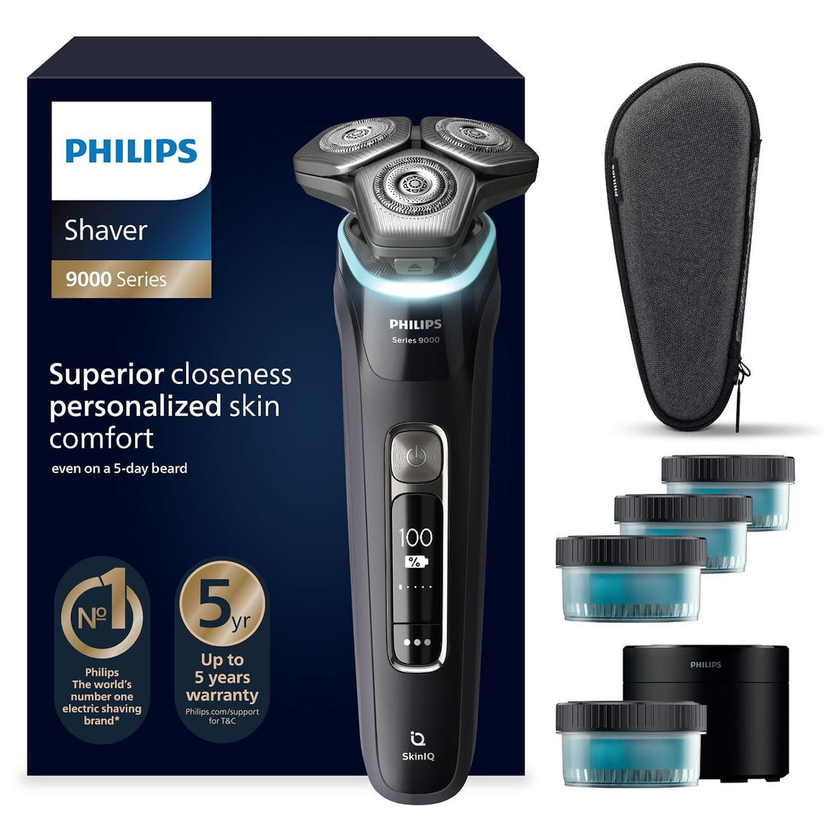 Philips Elektrorasierer, Schwarz, Shaver S9000, Elektrischer Nass-& Trockenrasierer für Männer, Lift & Cut System