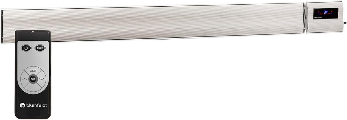 blumfeldt Heizstrahler, 2400 W, Silber/Schwarz, Elektrische Heizung für Terrasse, Infrarotstrahler mit Fernbedienung