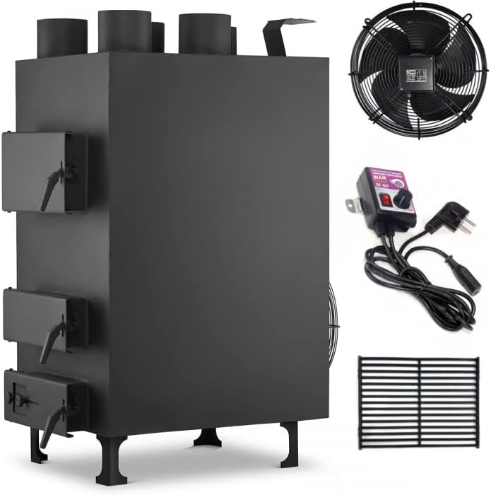 Warmluftofen Kaminofen, 35KW, Schwarz, Holzofen, Werkstattofen