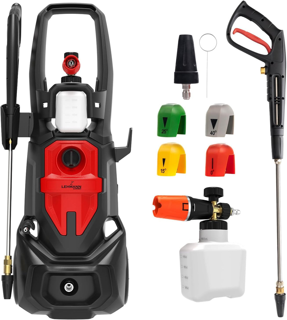 LEHMANN Hochdruckreiniger, 260 bar, 3000 W, 480 l, 12m, Schwarz/Rot, Phoenix Profi mit Induktionsmotor, max., /h Fördermenge
