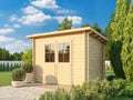 Gerätehaus Fjordholz, Beige, Pultdach Gartenhaus Modell Ezra 2D
