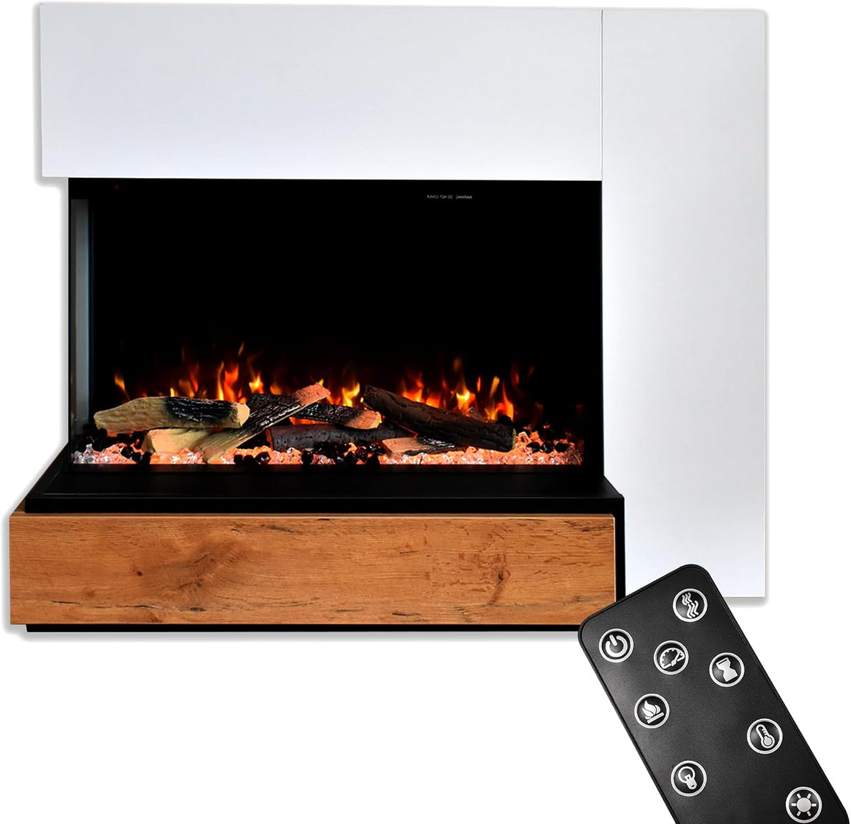GLOW FIRE Elektrokamin, 1500 W, Weiß/Schwarz/Holz, Kaminofen Einstein linksoffen mit realistischem 3D E-Motion