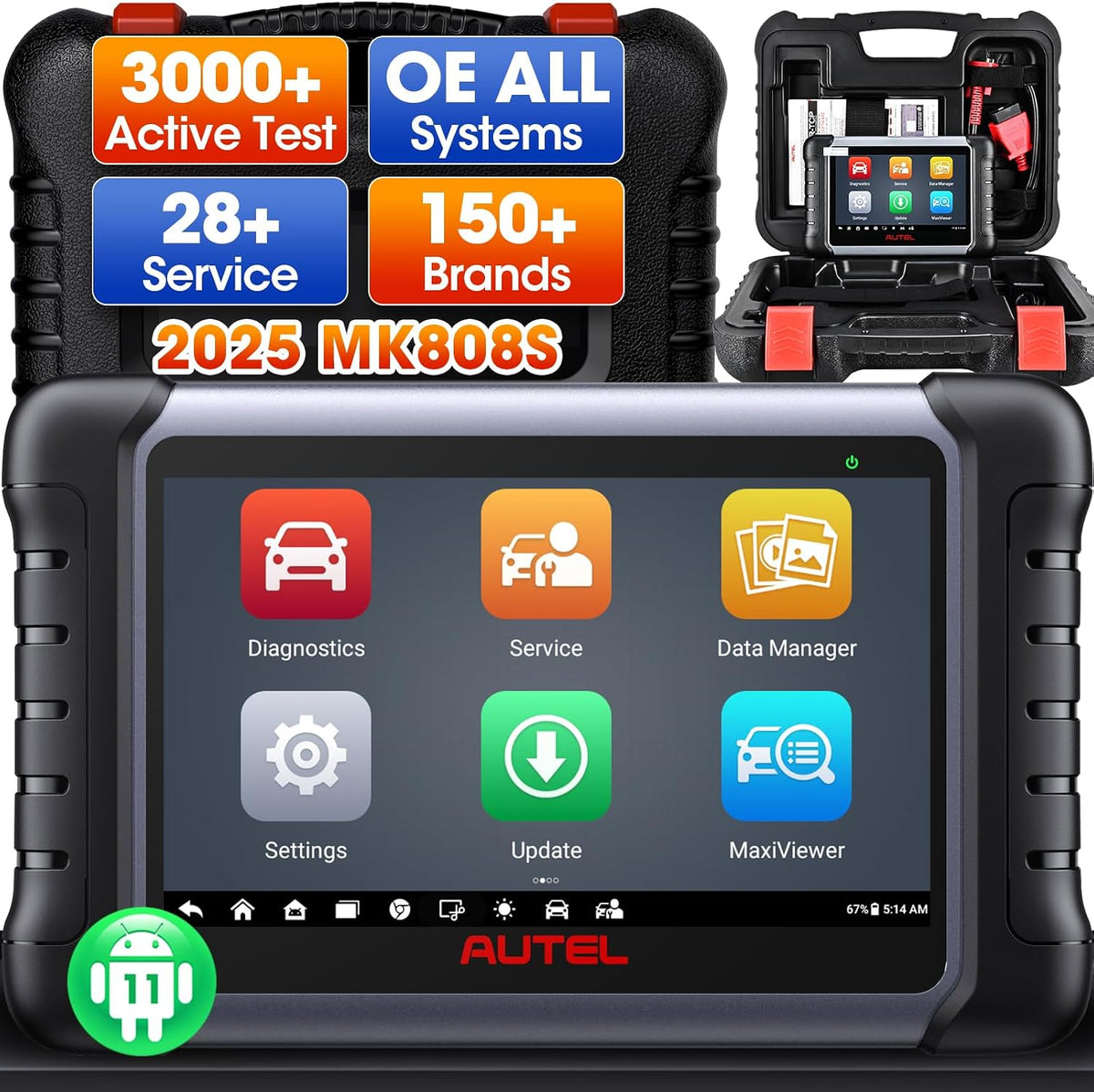 Autel OBD-II Diagnosewerkzeuge, Schwarz/Grau, MaxiCOM MK808S OBD2 Scanner Diagnosegerät, wie MX808S MK808BT Pro