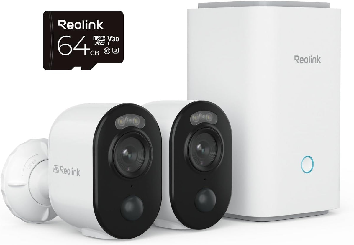 Reolink Überwachungskamera, Schwarz/Weiß, 4K Aussen Akku Set mit Home Hub, Farbnachtsicht, 2.4/5GHz WLAN, 5 Monate Akkulaufzeit