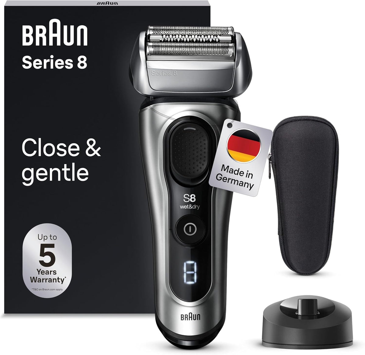 Braun Elektrorasierer, Silber, Series 8 Rasierer Herren Elektrisch mit 4+1 Scherkopf, Präzisions-Langhaarschneider