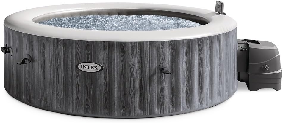 Intex Tablet, 216 x 71 cm, 1098 L, 2200 W, Grau/Weiß, PureSpa Greywood Deluxe In- & Outdoor Whirlpool aufblasbar
